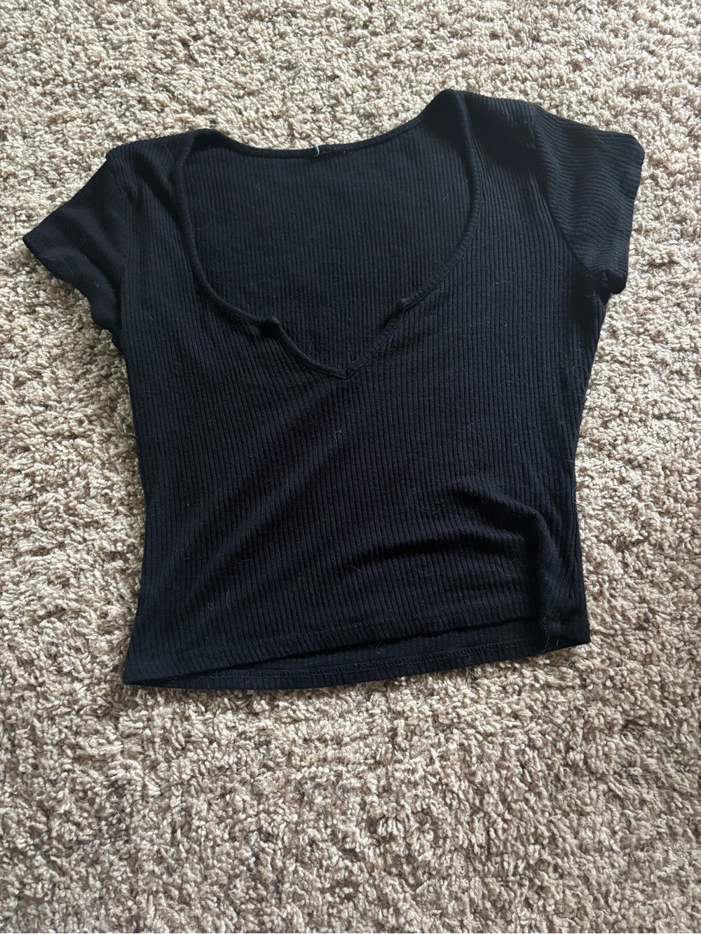 Black Ribbed V-Neck Women's Crop Top